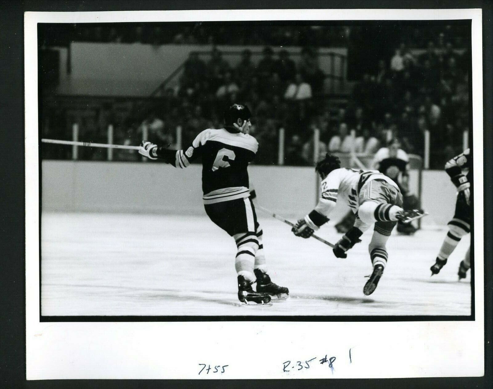 Ted Green knocks Rangers player to ice 1970's Press Original Photo Poster painting Boston Bruins