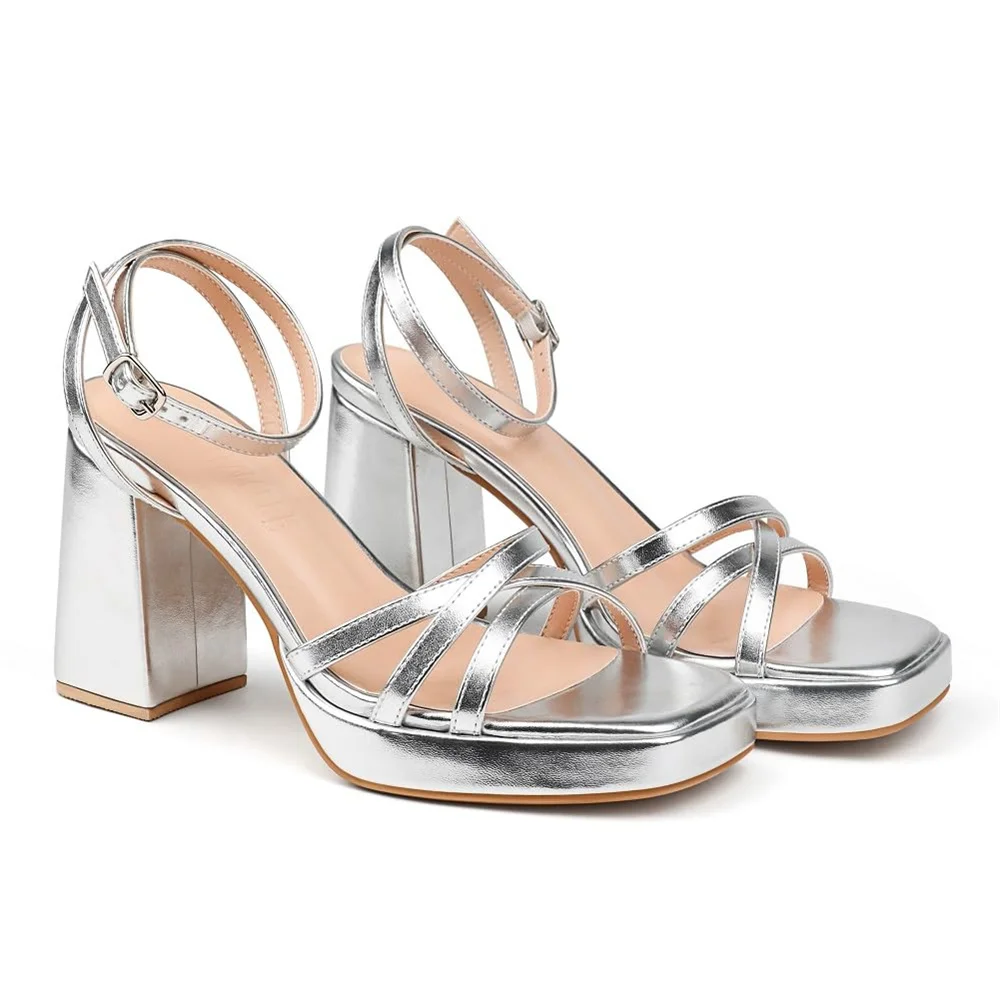 90mm Women's Chunky Heel Ankle Strap Sandals Comfortable Square Open Toe Sandals Summer Banquet Wedding Party Shoes-MERUMOTE