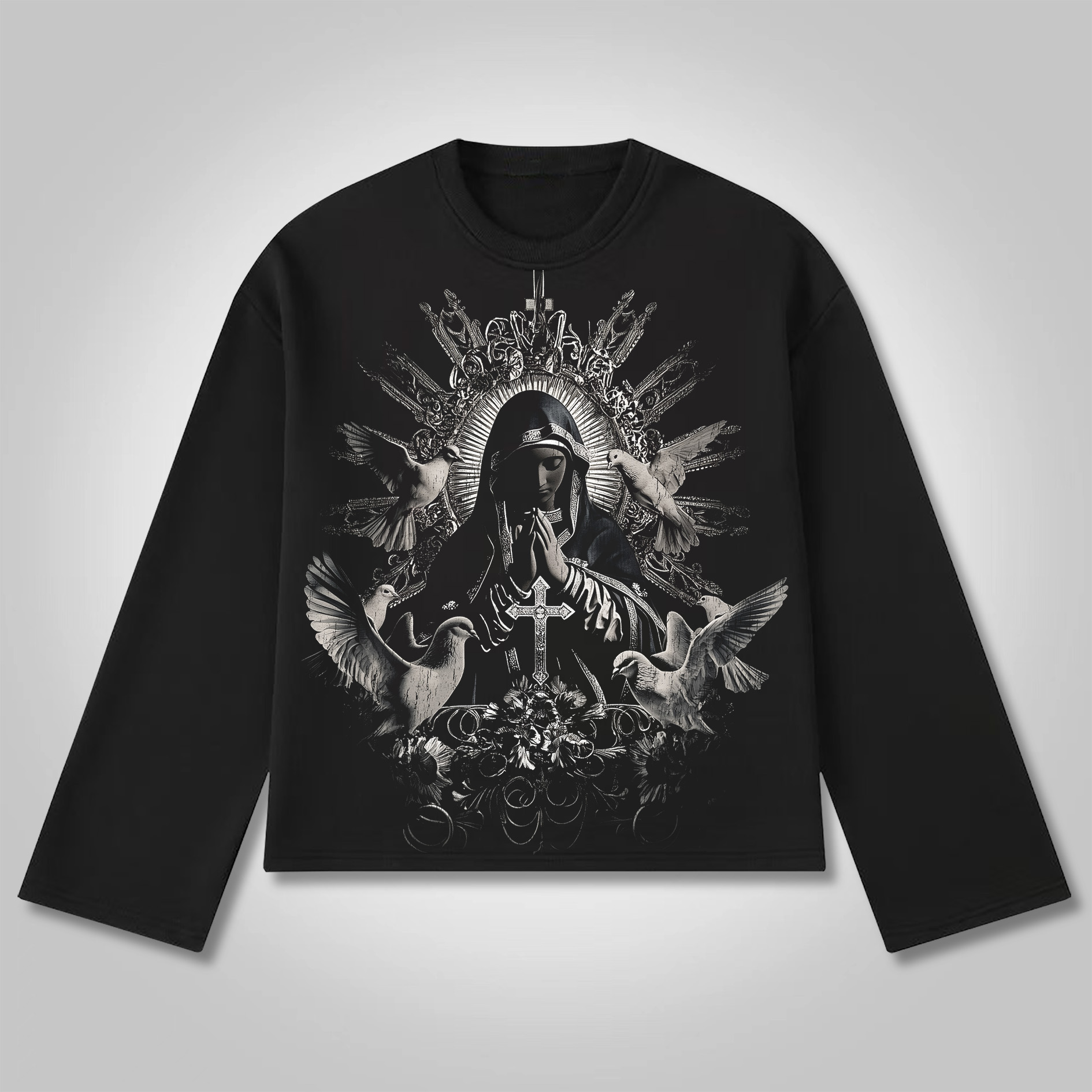 Sopula Virgin Mary Praying Cotton Long Sleeve T-shirt