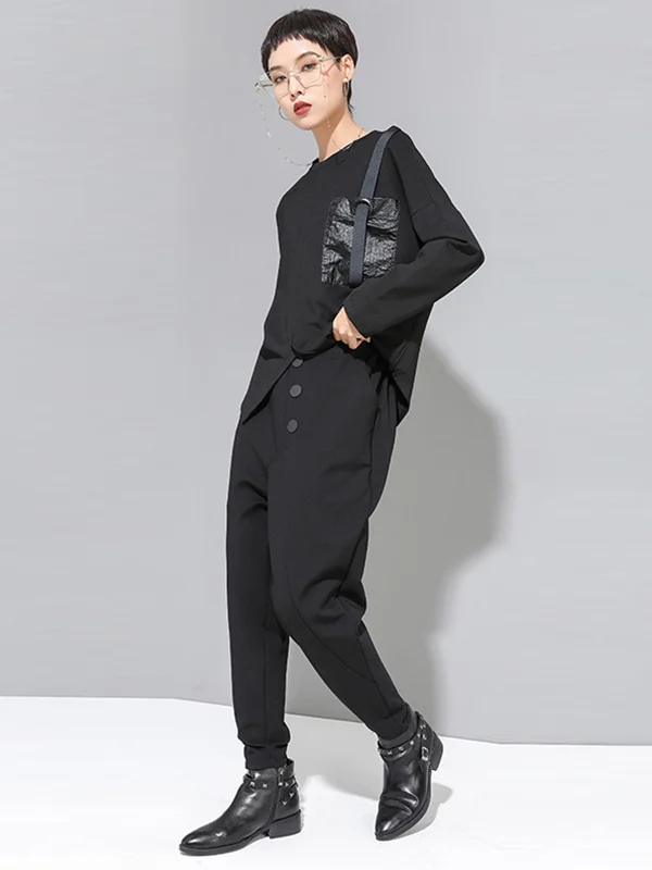 Personality Black With Button High-Waist Harem Pants