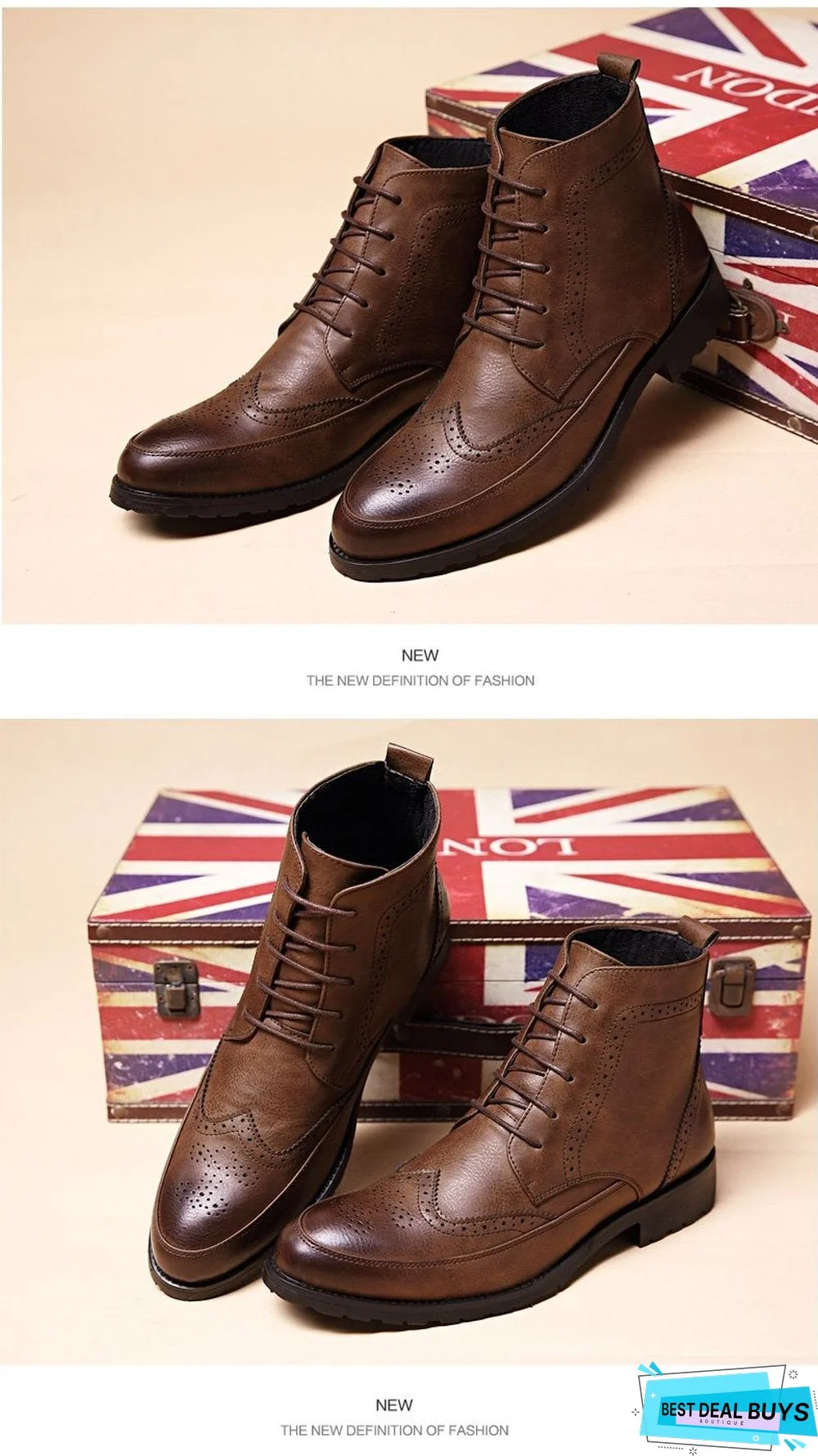 Men Pu Leather Ankle Oxford Boots British Style Male Casual Lace Up Derby Shoes Retro Carved Flower Brogue Shoes