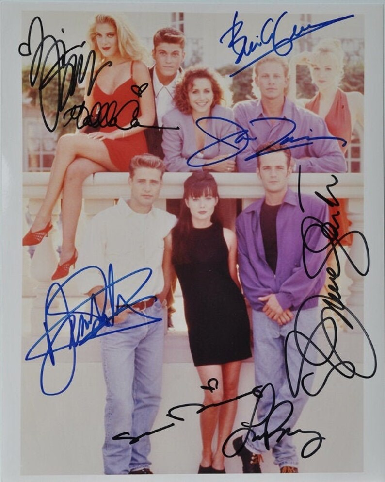 BEVERLY HILLS, 90210 CAST Signed Photo Poster painting X8 J. Priestley, J. Garth, L. Perry, Ian Ziering, T. Spelling, Brian Austin Green wcoa