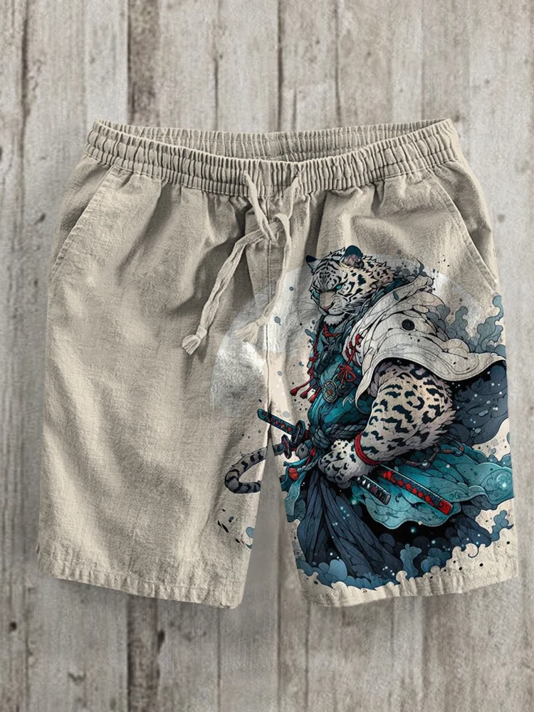 Men's Japanese Samurai Cheetah Pattern Casual Shorts