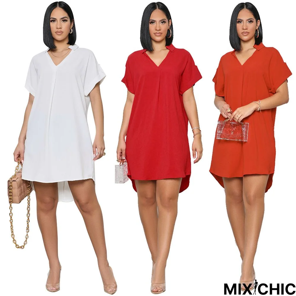 Solid Color Casual Loose V-Neck Fashion Women's Dress