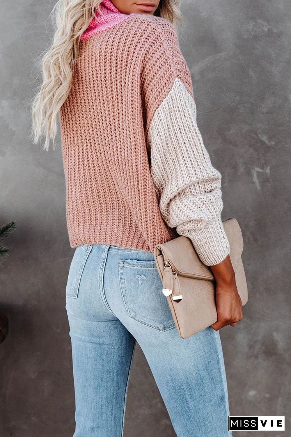 Turtleneck Color Block Casual Sweater