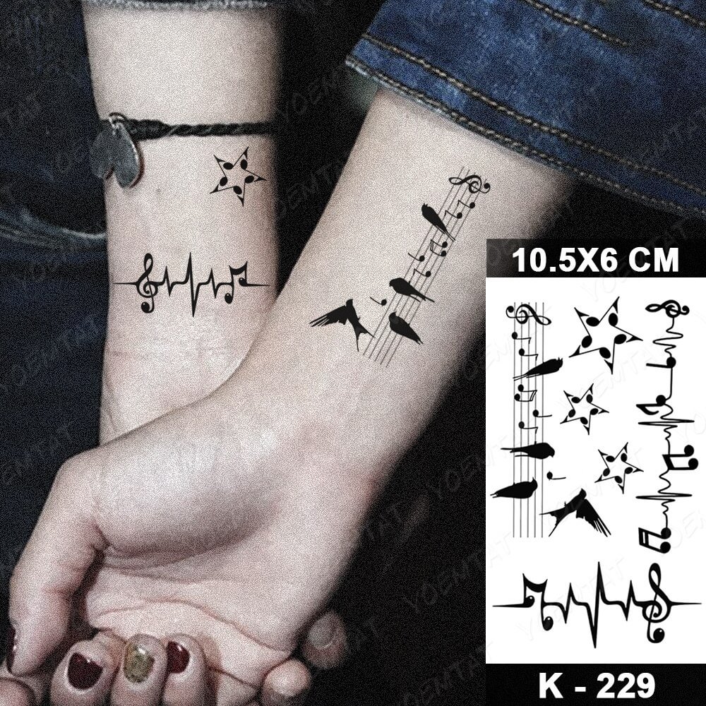 Gingf Temporary Tattoo Sticker Small Bird Music Note Flash Tatoo Staff Finger Wrist Fake Tatto For Body Art Women Men Kid