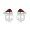 Christmas Hat Pearl Stud Earrings 925 Sterling Silver 