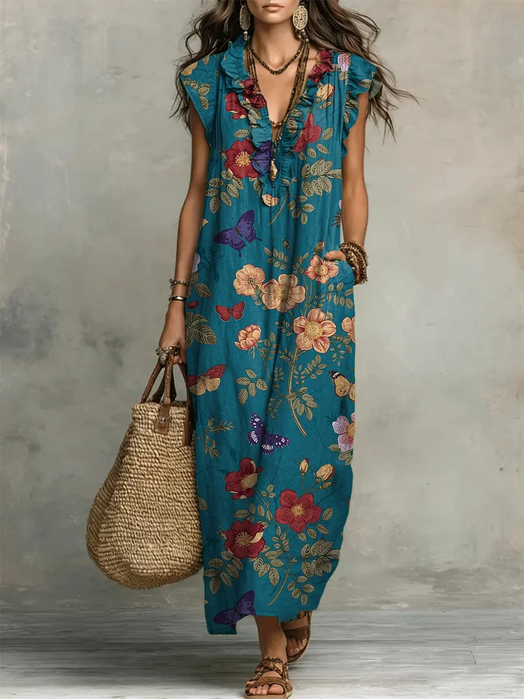 Women's Ruffled Floral Print Casual Dress