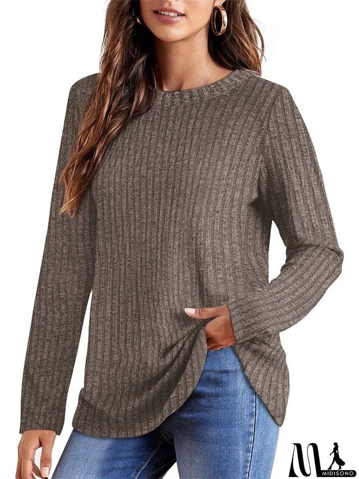 MidiSono - Female Knitwear Solid Ribbed Autumn Winter T-shirts