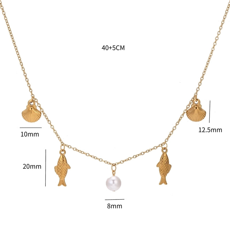 Casual Marine Style Shell Fish 201 Stainless Steel 304 Stainless Steel 18K Gold Plated Necklace