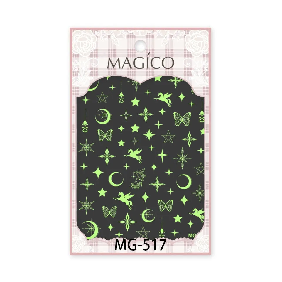 Luminous Effect 3D Nail Art Sticker Star Heart Unicorn Design Nail Art Glowing Flame Glitter Decoration Manicures Tips Summer-Nail Inspo