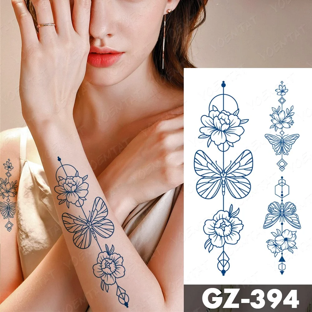 Sdrawing Juice Lasting Ink Waterproof Temporary Tattoo Sticker Genipin Herbal Tatoo Women Body Art Fake Tatto Snake Flower