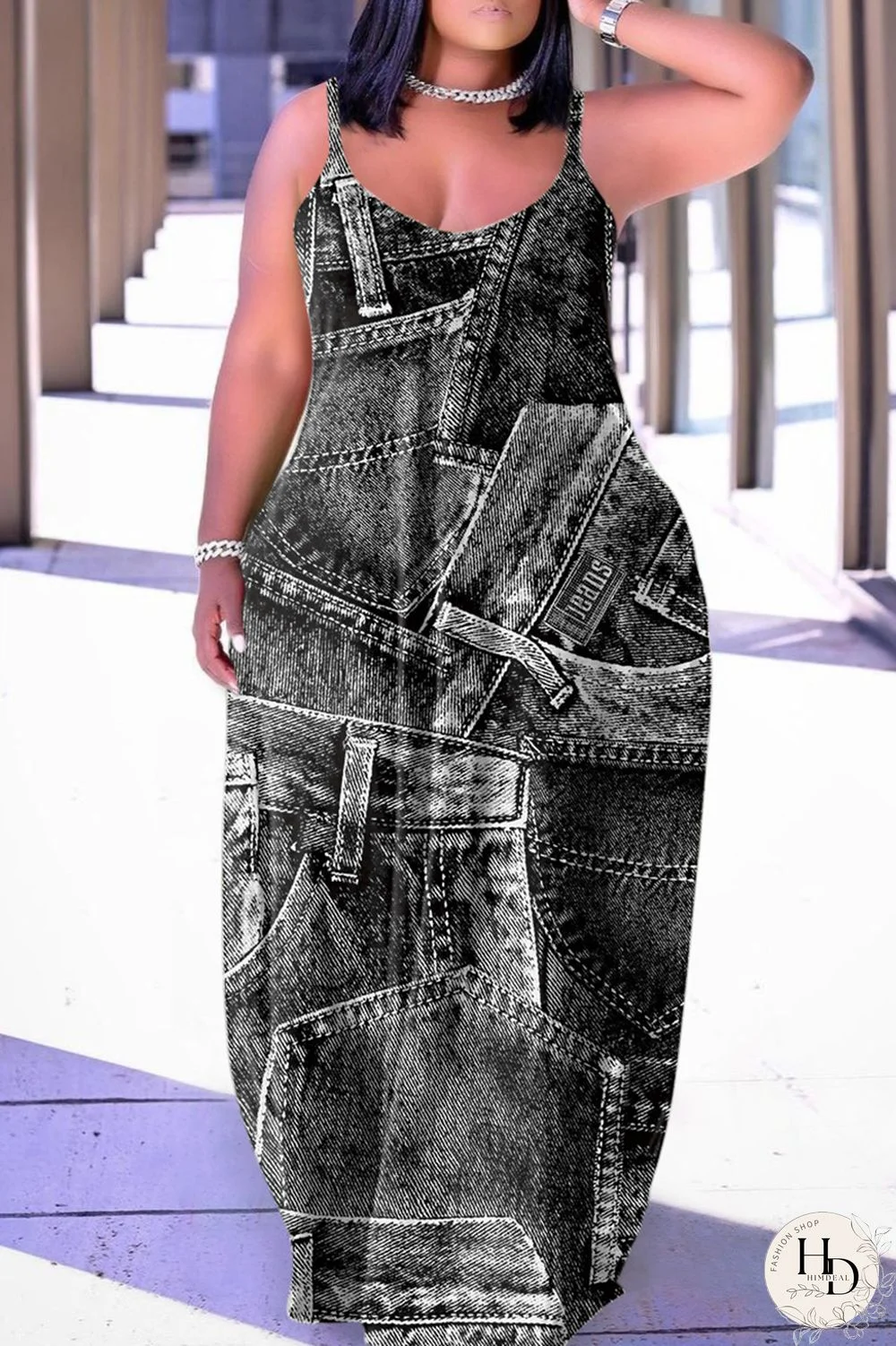 Black Sexy Print Backless Spaghetti Strap Long Dress Dresses