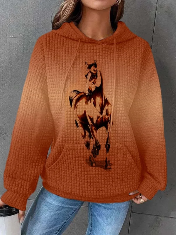 Fashion Casual Western Style Waffle Print Women'S Hoodie