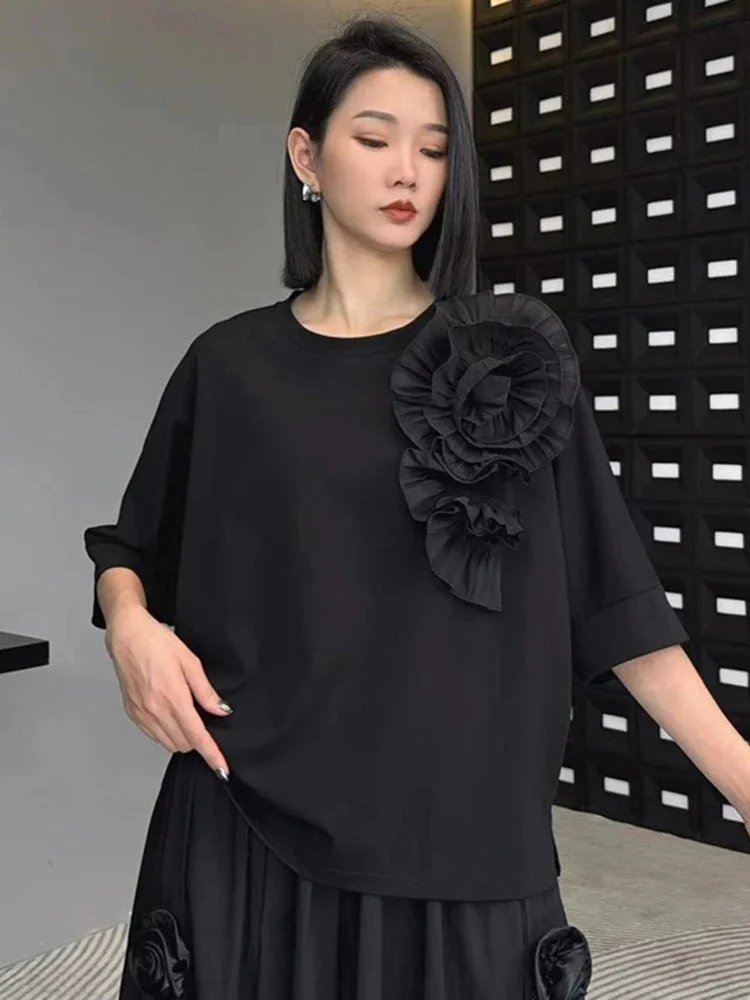 Nncharge Loose O-neck Floret Female T-Shirts Fashion Trend Batwing Sleeve Women Spring New Temperament Patchwork Top LYD1525