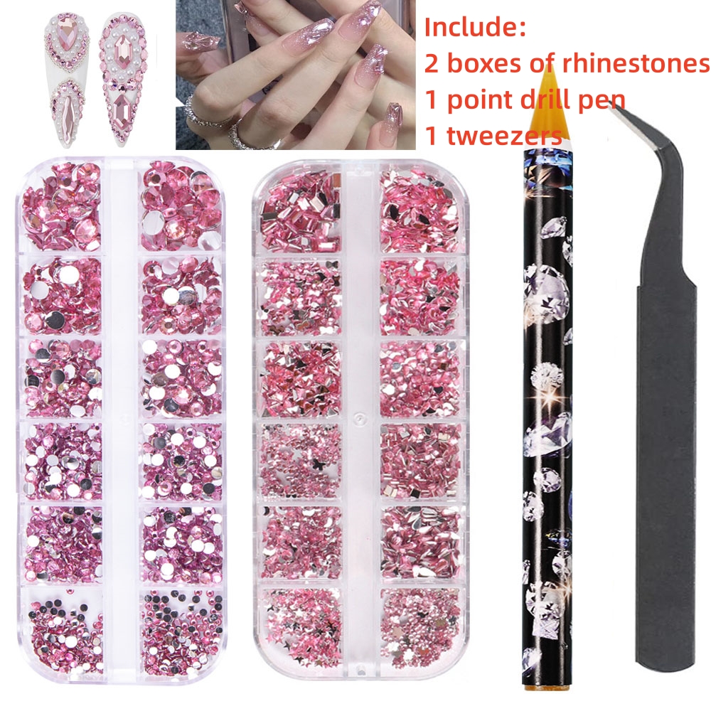 Multi-Size Nail Rhinestones Kit 3D Crystal AB DIY Nail Art Decors Diamond Gems Glitter Manicure Point Drill Pen Tweezers Tools #