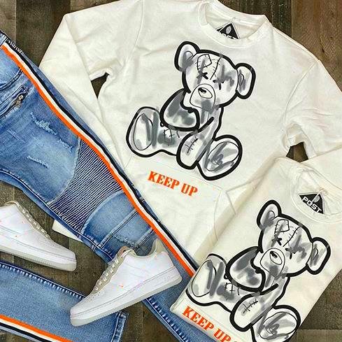 Keep up fashion bear printed white sweater