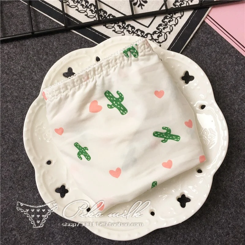 Billionm Colors Ice Silk Printing Cute Students Low Waist Cartoon Plaid Women's New Underwear Lolita Fruit Animal Fashion Panties Bow