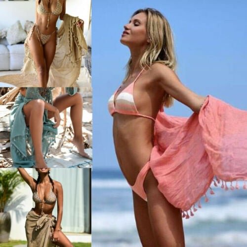 Women Bikini Cover up Swim Skirt Short Wrap Sarong Beach Tassel Dress