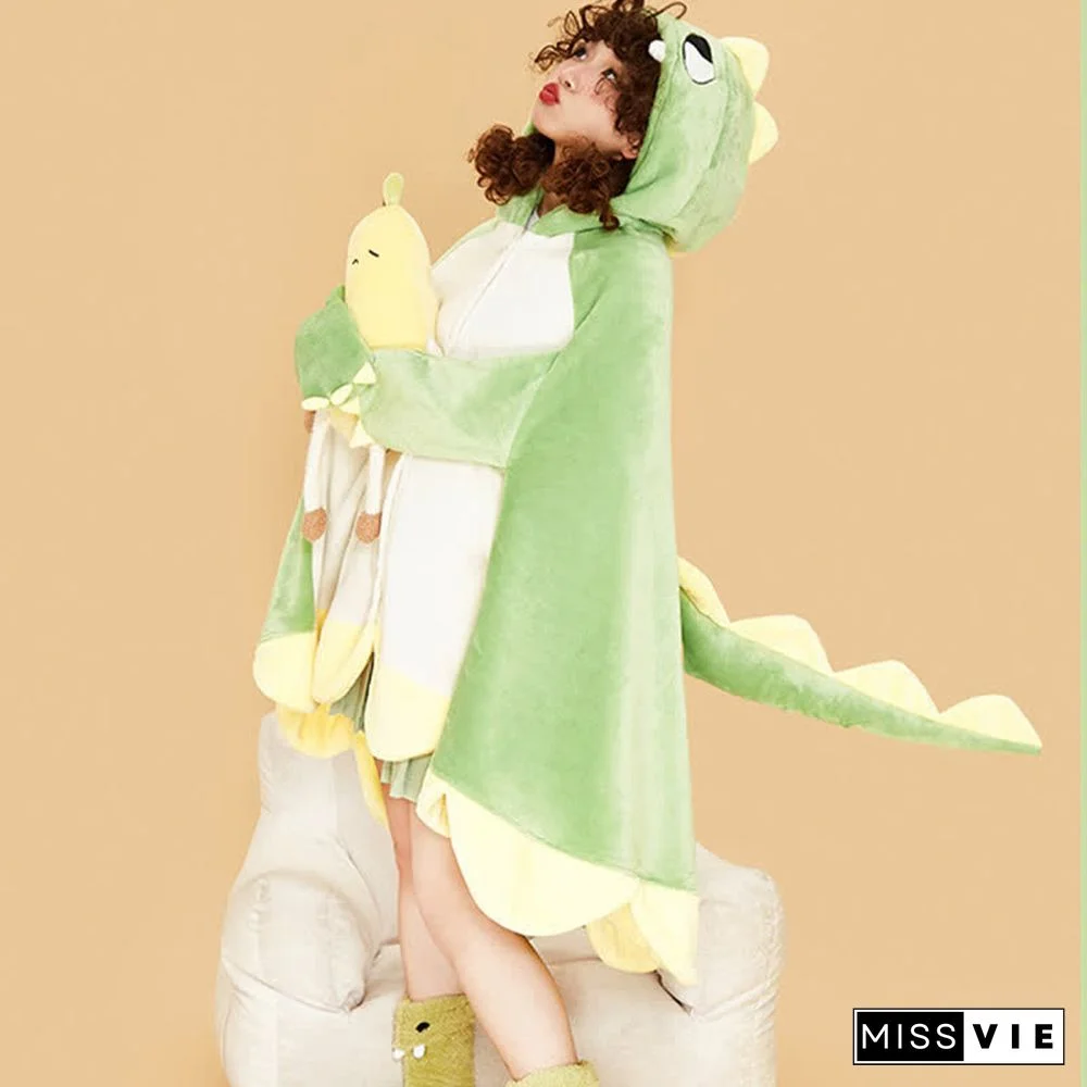 Pre-Order Cartoon Dinosaur Wearable Hooded Blanket Neck Pillow Two Pieces