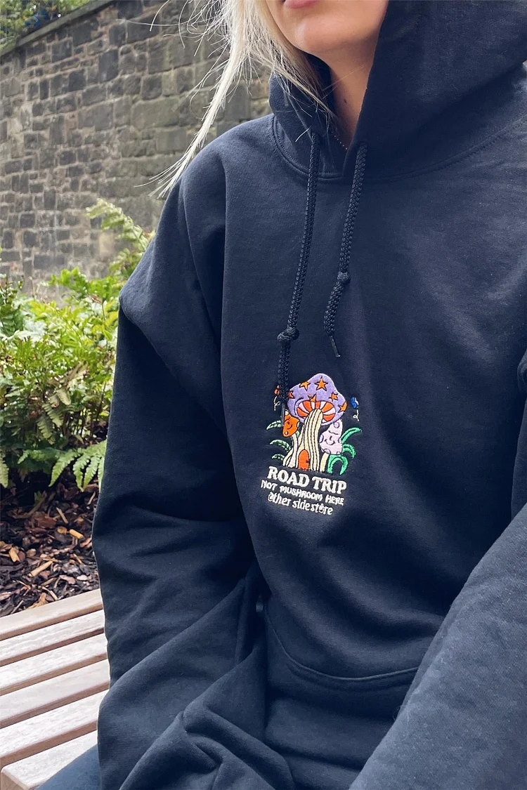 Other Side Store 'Road Trip' Embroidered Hoodie - Black / White