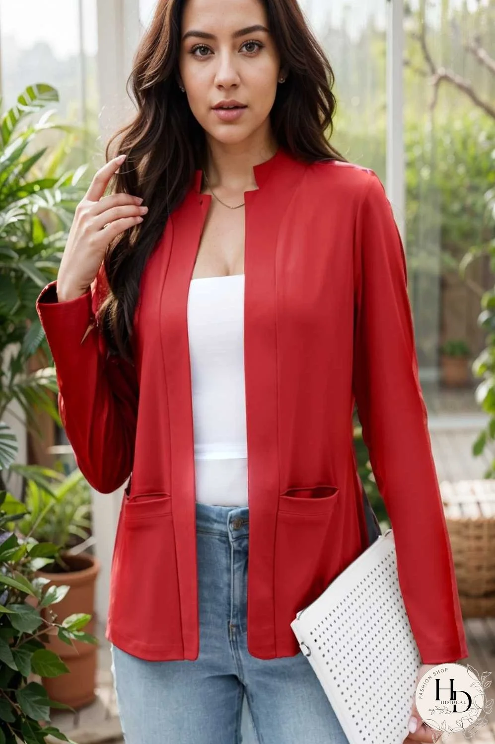 solid long sleeves pockets open front versatile blazer
