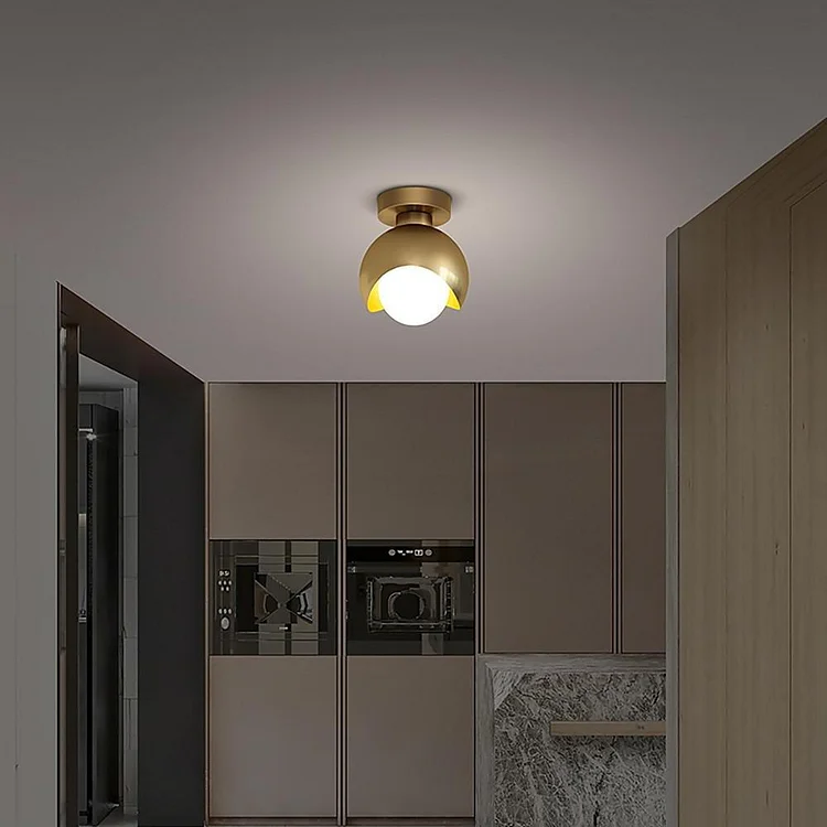 6'' LED 1-Light Globe Small Flush Mount Light Nordic Copper Ceiling Light - Appledas