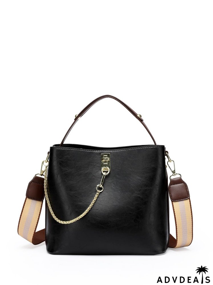Chain Decor Snap Button Bucket Bag
