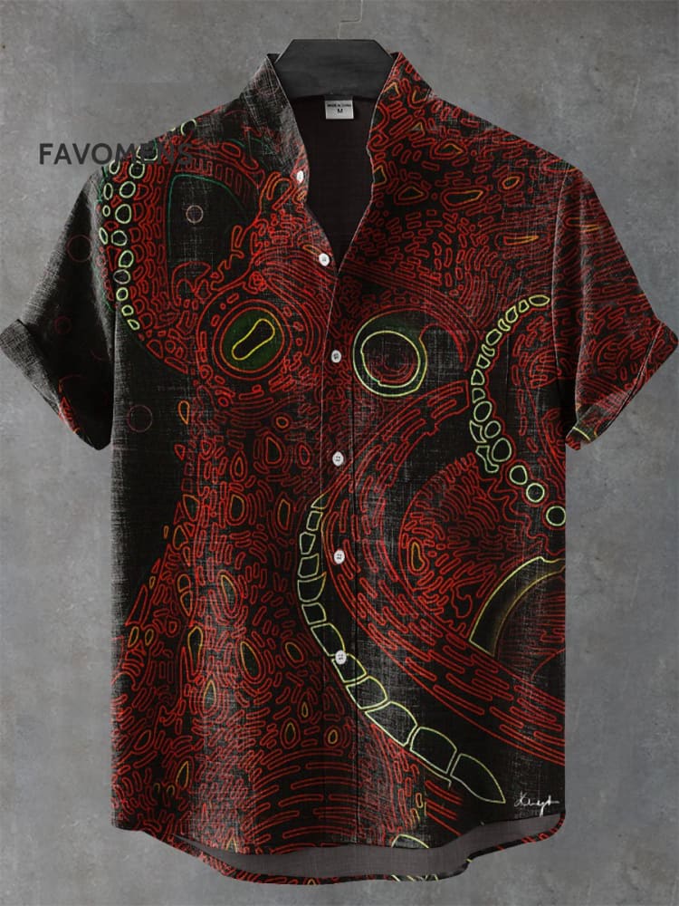 Deep Sea Octopus Heavy Color Art Print Casual 100% Cotton Shirt Multicolor / S