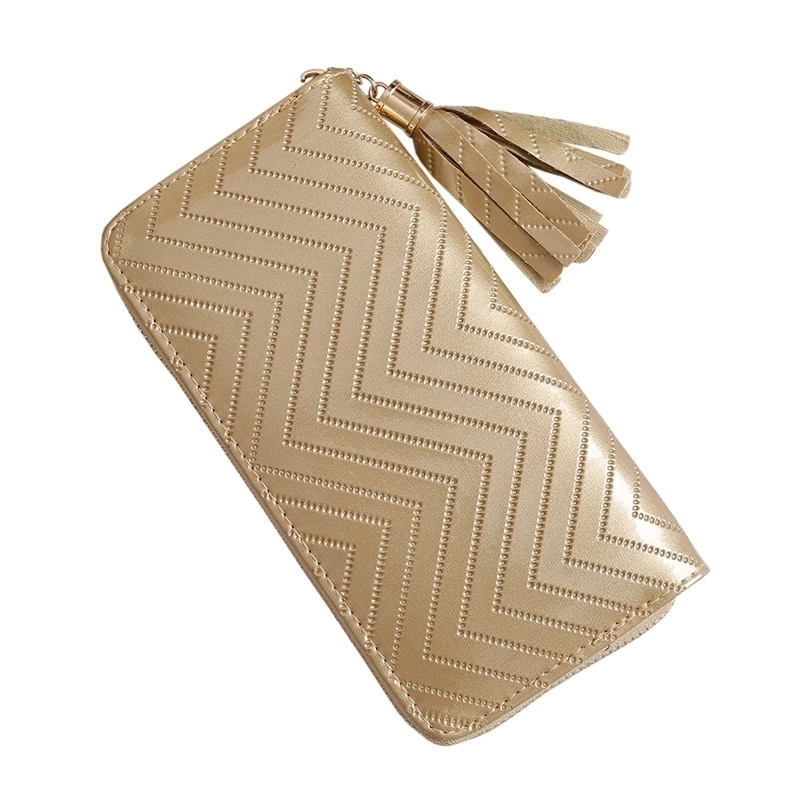 Fashion Candy Color Tassel Plaid Long Zipper Wallet