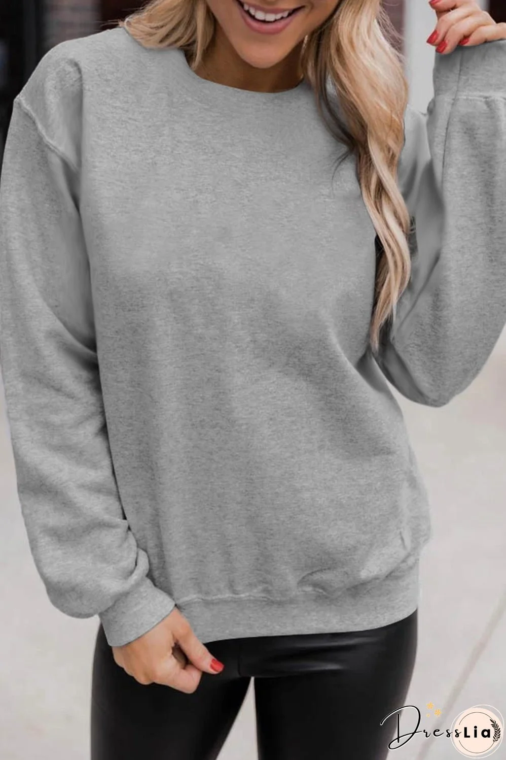 Classic Gray Crewneck Pullover Sweatshirt with Solid Print