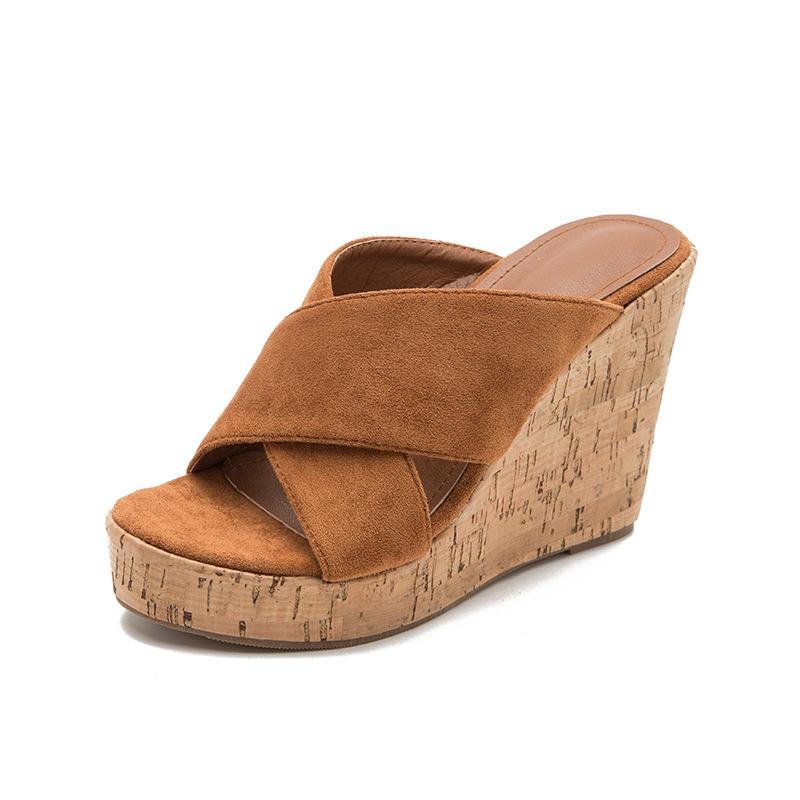 Thread Slip-On Cross Wedge Heel Summer Slippers
