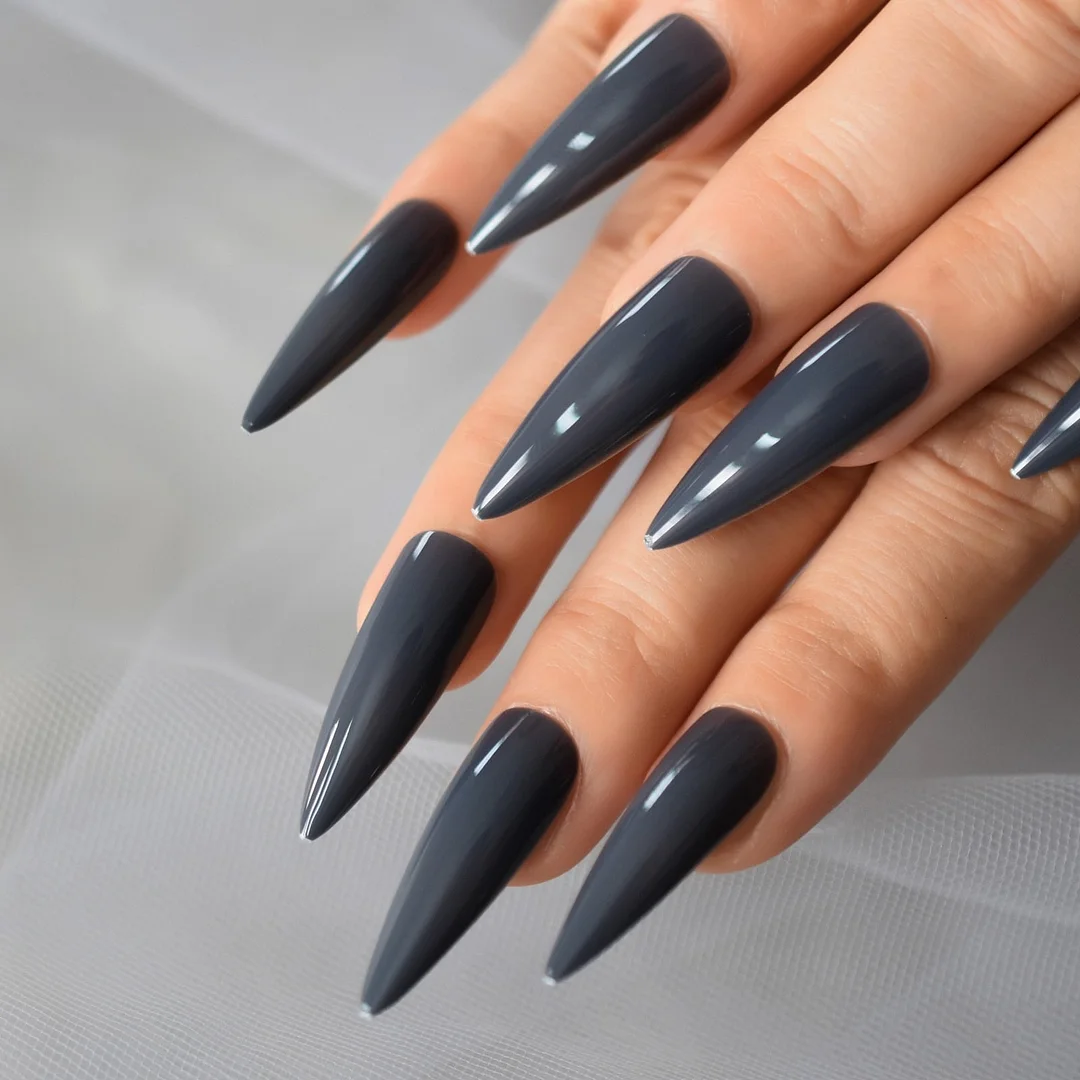 Dark Green Long Stiletto Artificial Press On Nails Sharp Full Cover Glossy Gel False Unas Acrylic Fake Nail Salon Finger Salon-Nail Inspo