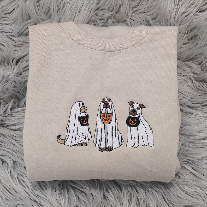 Eagerlys Embroidered Ghost Dogs Halloween Sweatshirt Eagerlys