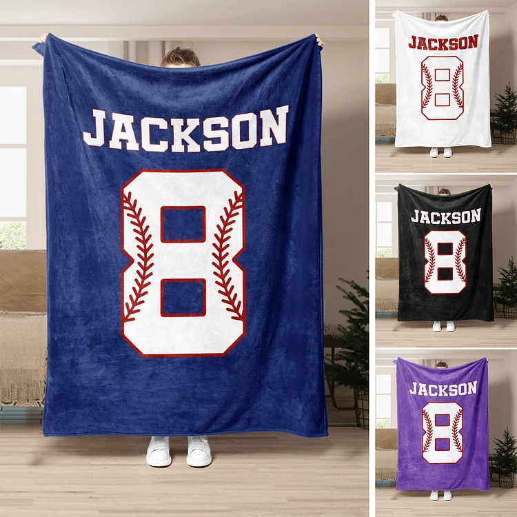 Personalized Baseball Blanket, Custom Name Number Soft Cozy Blankets | BKKid343