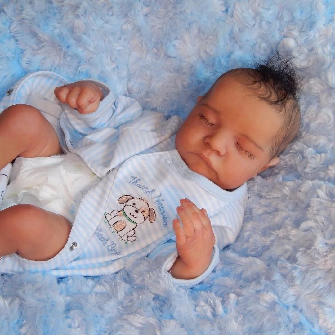 [New Black Boy] 20 Inch Handmade Realistic African American Weighted Silicone Sleeping Reborn Doll,Unique Rebirth Dolls