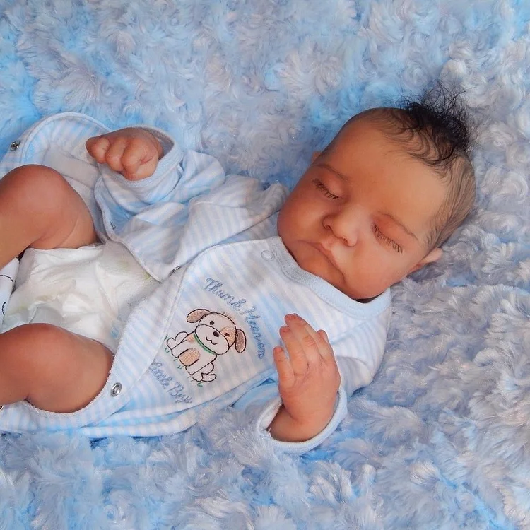 [New Black Boy] 20 Inch Handmade Realistic African American Weighted Silicone Sleeping Reborn Toddler Baby Doll,Unique Rebirth Dolls Rebornartdoll® RSAW-Rebornartdoll®