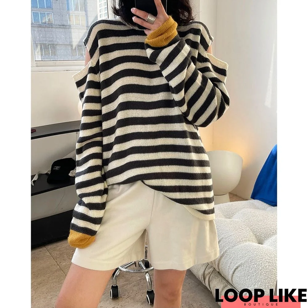Shoulder Stripe Loose Soft Waxy Knitted Coat