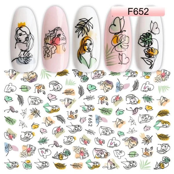 Applyw Sticker Sliders Nail Art Decorations Butterfly Decals 3D Adhesive Stickers Woman Face Leaf Foil Manicure Wrap LAF644-653-1