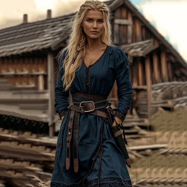 Womens Vintage Viking Design Linen Dress