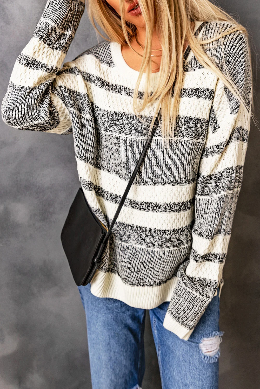 White Striped Pullover Knit Sweater | IFYHOME