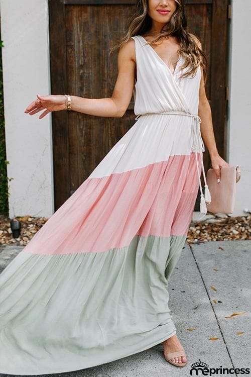 Color Block Sleeveless Maxi Dress