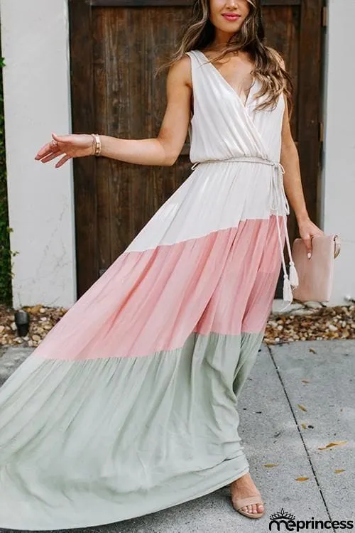 Color Block Sleeveless Maxi Dress