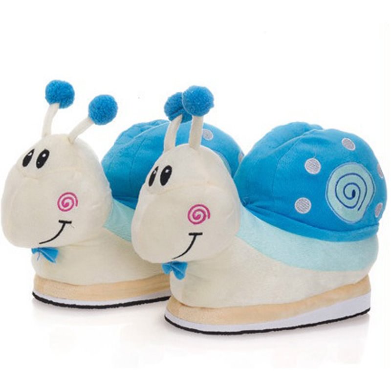Blue Cute Snail Shoes Winter Warm Plush Stuffed Household Slippers-Pajamasbuy