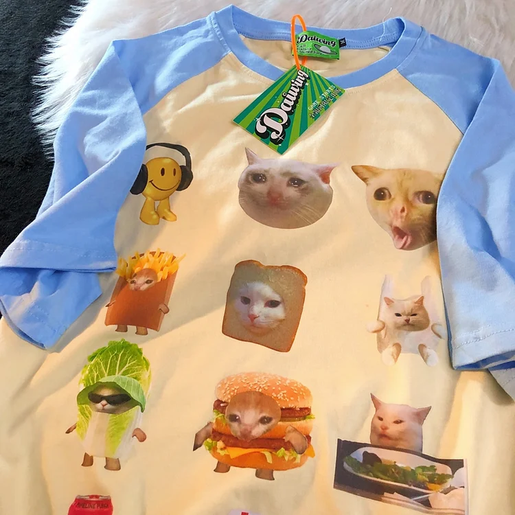 Pure Cotton Kawaii Cat Memes T-shirt weebmemes