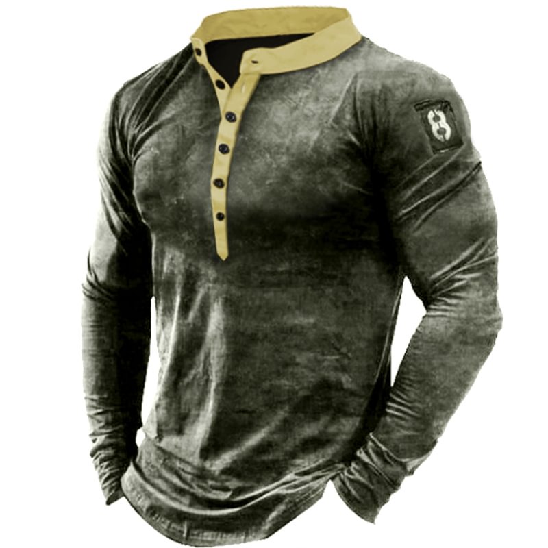 Men's Outdoor Vintage Henry Collar Tactical T-Shirt-Compassnice®