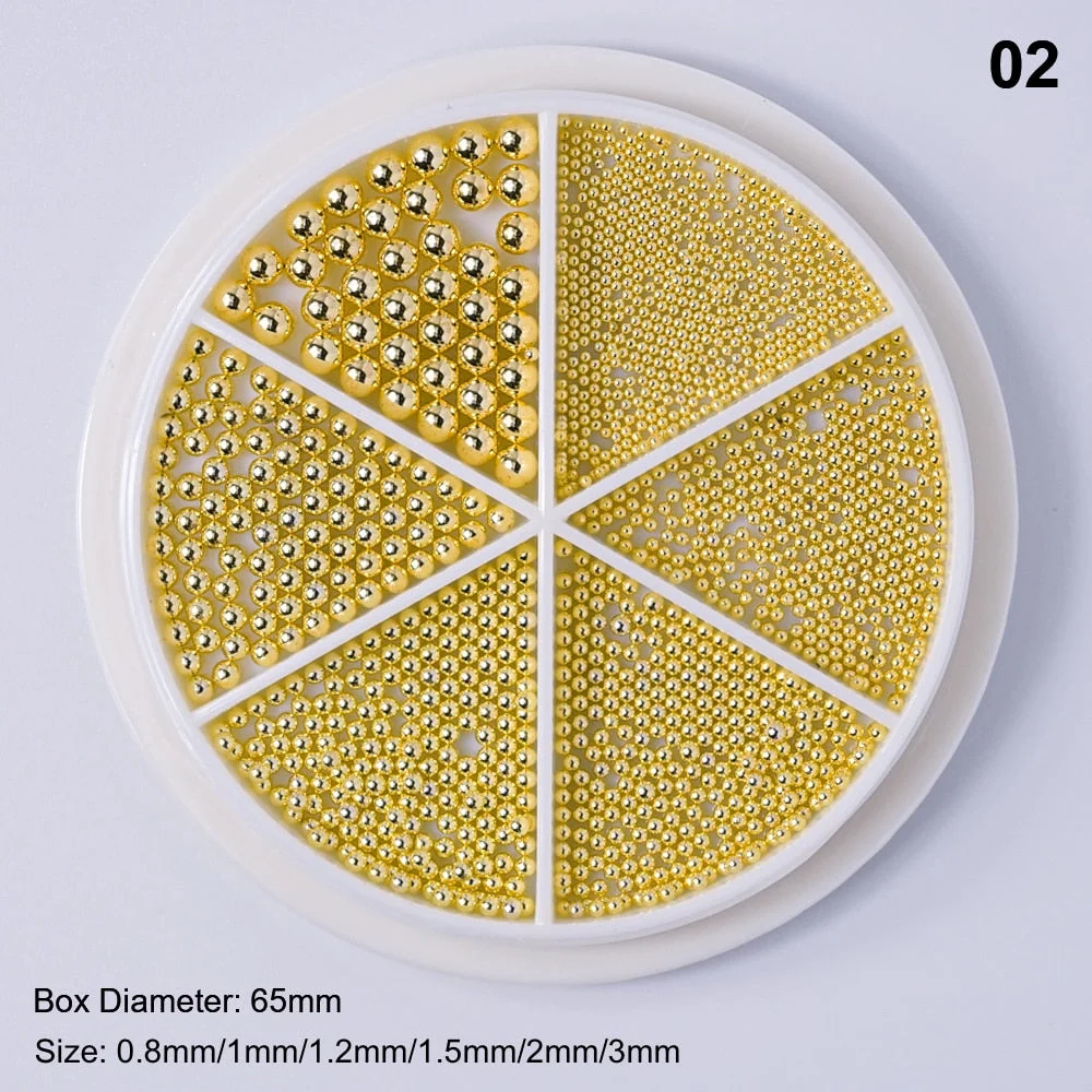 [Beautizon] 6 Grids Tiny Steel Caviar Beads 0.8-3mm Mixed Size 3D Design Rose Gold Silver Jewelry Manicure DIY Decoration