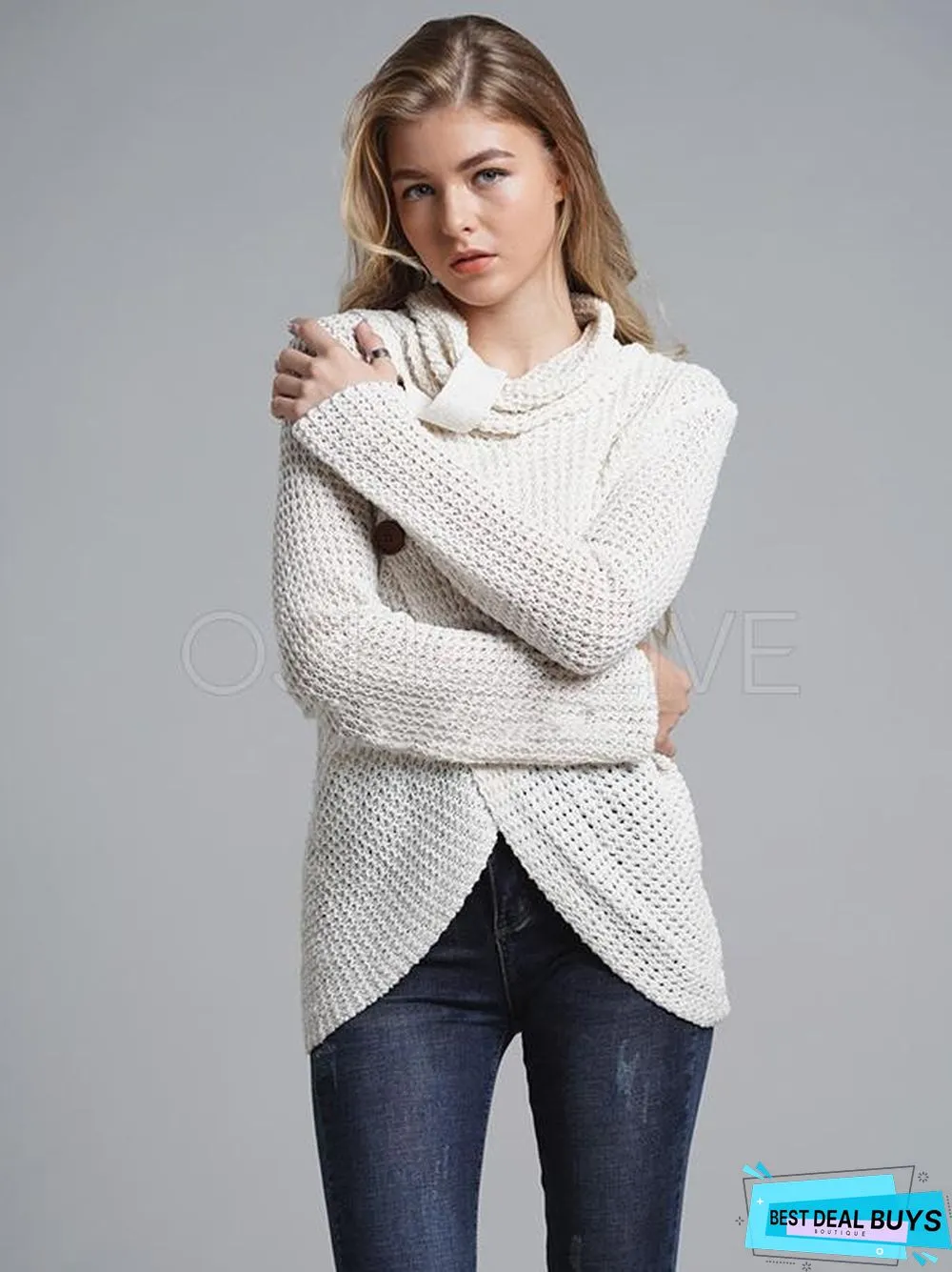 Loose Solid High-Neck Knitting Sweater