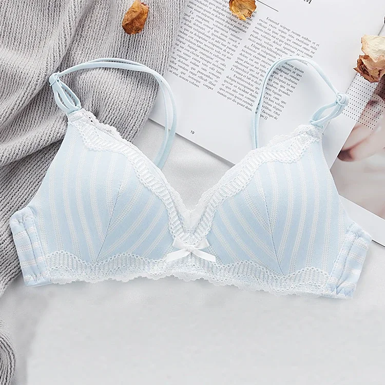 Billionm French Sweet Triangle Cup Bra Womens Wire Free Bra Breathable Comfortable Lingerie Push Up Underwear