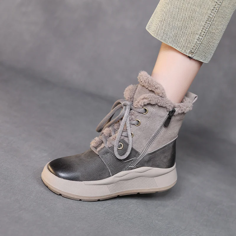 Yyvonne Leather Thick Bottom Boots Autumn And Winter Plus Velvet Warm Cotton Boots Round Head Zipper Retro Short Boots Martin Boots